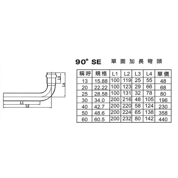 90° SE 單面加長彎頭最新產品